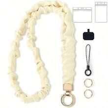 Women's Stretchy Scrunchie Lanyard, Retractable Key & ID Badge Holder, Stylish Daily Accessory - Beige - View 10