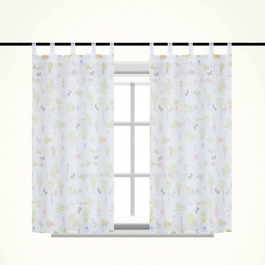 1 Unidad De Cortina Visillo para Cocina  , Cortina Cocina con Trabillas ,Translúcida ,Tela estampada, Multicolor,140 x 140 cm(AnchoxAlto) ,100% poliéster. - Macetas - Ver 1