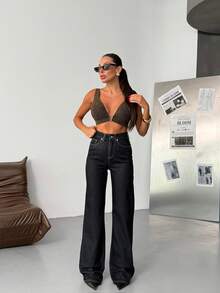 SQUALO Women's Blue Washed, Ripped, And Distressed Effect Jeans Street Style - Black - View 3