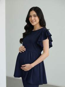 Sweet Microfiber Pleated Surgical Uniform For Maternity And Pregnancy - Navy Blue - View 1