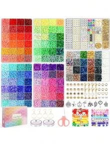 【DIY首饰制作套装】5100颗彩色DIY塑料珠子首饰制作套装 | 6毫米圆形珠子，适用于手链、项链和DIY配饰 - 手工艺品、珠子首饰制作 - 彩色 - 查看 11