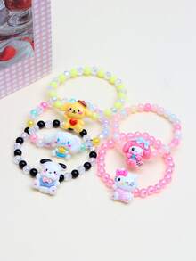 SANRIO 5pcs/Set Girls Cute Bow Kitty Beaded Bracelet, Suitable For Holiday Party, School, Birthday Gift, Random Color - Multicolor - View 2