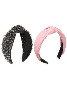 Knitted Bow Headband For Women, Facial Washing, Mask, Wide Brim Knotted Hair Hoop Leather Studded Pearl Headband, Minimalist Personalized Wide Brim Hair Hoop, Fashion Headband - Multicolor - View 4