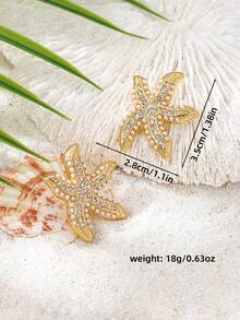 1 Pair Luxury Pearl & Rhinestone Starfish Earrings, Elegant & Sophisticated Jewelry For Women, Suitable For Daily Wear, Festivals, Dates, Vacations, Parties, Ocean/Beach Style Accessories - Gold + White Rhinestones - View 5