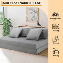 Plush Convertible Loveseat Sofa With 2 Decorative Pillows, Versatile Convertible Folding Sofa Bed, Compact Lounge Chair, Removable Washable Cover, For Living Room, Apartment, Dorm, Small Space - 灰色 - 查看 3