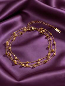 MONALLY Tobillera de cadena de bolas multicapa con baño de oro de 18K, de material de acero inoxidable, adecuada para que las mujeres la usen en vacaciones de verano, viajes, playa y fiestas - Amarillo Oro - Ver 2