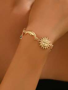 1 chiếc vòng tay trang trí hình ngôi sao, mặt trăng và mặt trời tối giản, thanh lịch, phụ kiện trang sức mạ vàng thủ công cổ điển, thích hợp để đeo hàng ngày. - Nhiều màu - Xem 1
