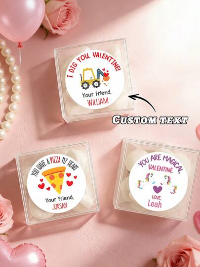 17/35/70pcs Valentine's Day Labels For Bags And Treats, Customize Text,18 Styles,Cartoon Valentine Labels, Valentines Gift Tag Stickers, Personalized Labels For Valentines
