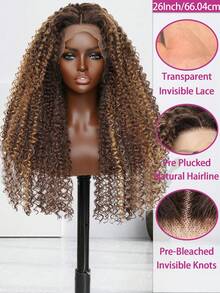 ZHUICHAO [26 Inch Curly Wig] P/27# 26 Inch Curly Wavy Ombre Brown To Honey Blonde Mixed Human Hair Wig, 13x4 Large Transparent Lace Front, 180% Density Pre-Trimmed Baby Hair And Pre-Bleached Natural Look, Versatile For Daily And Special Occasions, Soft Texture Wig - SP4/27 - View 3
