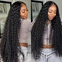 ZHUICHAO [26Inch Kinky Curly Wig] 1B# 26 Inch Curly Wave Natural Blended Hair Wigs 13x4 Large Area Transparent Lace Front Wig 180% Density Pre-Plucked Bady Hair & Pre-Bleached Natural Look Multi-Style Versatile For Everyday & Special Occasions Soft Texture Hair - 1B# - View 6