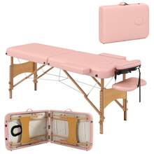 HOMCOM Camilla de Masaje Plegable 210x81 cm Camilla Estética Profesional con Reposacabezas Extraíble 2 Zonas Asa y Marco de Madera con Altura Regulable y Bolsa de Transporte - Rosa - Ver 10