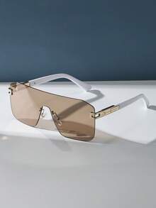 超大号盾形无框时尚眼镜，男女皆宜的Y2K街头风格，适合户外、旅行、海滩、休闲场合，夏季佩戴 - 香檳色 - 查看 4