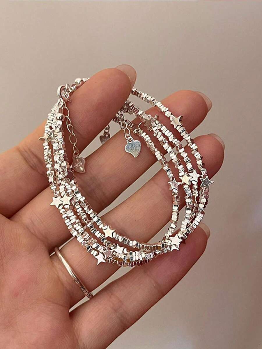 1pc S925 Sterling Silver Delicate Broken Star Chain Bracelet, Luxury Minimalist Princess Style Jewelry, Versatile For Daily Wear, Exquisite Gift