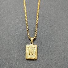 1pc Men's Bestselling Stainless Steel Square Letter Pendant Necklace, Personalized Letter Necklace, Hip Hop Jewelry - Yellow Gold - View 26