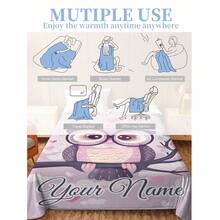 Pătură de flanel personalizabilă cu model bufniță roz - Un design simplu, unic și modern, cadou ideal de Ziua Îndrăgostiților pentru prieteni și iubiți - Moale, ușoară și caldă, potrivită pentru toate anotimpurile - Poate fi folosită pe pat, canapea, birou, camping în aer liber și călătorii - Pătură multifuncțională, pătură decorativă - Multicolor - Vizualizare 9