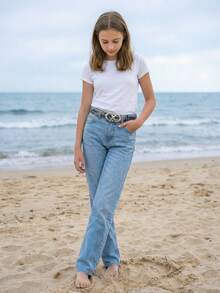 1pc Kids New Shiny Star Buckle Waist Belt, High Quality PU Waistband For Jeans, Dresses, Student Waist Strap - Multicolor - View 1