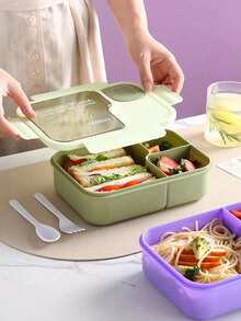 Microwave- Bento Box With Sauce Compartment, Leak-Proof Sealed Plastic Rectangular Lunch Box, Stackable Reusable Durable, Includes Utensils, Cute Lunch Box - 49oz/1450ml - View 5