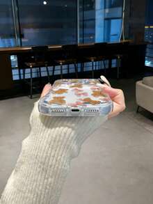 Cream Textured Wavy Edge Glossy Bow Teddy Bear Painted Anti-Drop Phone Case Compatible With IPhone, Galaxy, Redmi - Multicolor - View 6