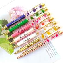 Customized Text Logo Metal Flat Head Oiled Floating Dried Flower Pen, Luxury Fashion Pen, Personalized Inspirational Pen, Back To School Gift, Daily Office & Student Use, Thoughtful Gift For Friends, Teachers, Family - Multicolor - View 3