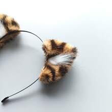 1pc Leopard Print Animal Party Polyester Cat Ear Headband, Cosplay Leopard Cat Ear Headband - Brown - View 5