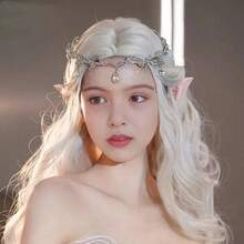 1 Set Crystal Crown + Elf Ears Headpiece, Elegant Alloy Hair Accessories, Fairy Style, Cosplay, Costume Party, Bohemian Fashion - Multicolor - View 3