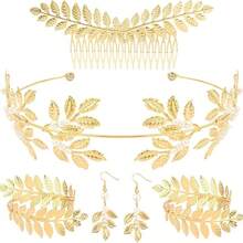 5pcs Greek Goddess Style Costume & Accessories Set, Including Leaf Crown, Headband, Bracelet, Earrings, Bridal Headpiece, Halloween Theme - Multicolor - View 3