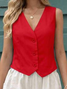 MICHELEE Elegant Women's Vest With V-Neck And Button Closure - Rojo - Ver 3