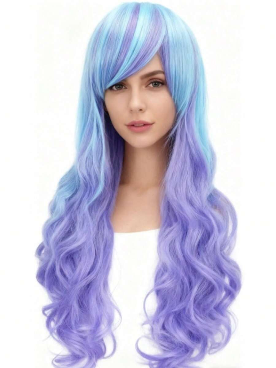Purple And White Ombre Curly Wig For Brazilian Carnival - Roxo E Azul - View 1