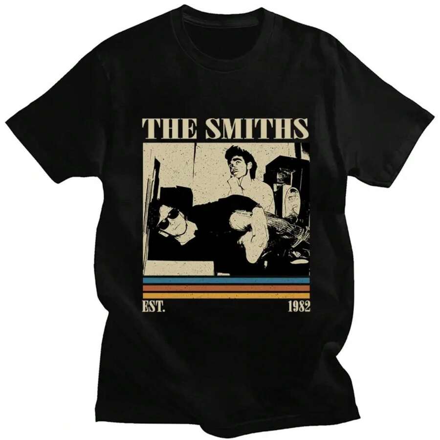 Camiseta de algodón de gran tamaño para hombres y mujeres, regalo de streetwear de verano, estilo retro, camiseta de banda Smith, carne es asesinato, punk, hip-hop. - Negro - Ver 1