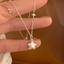 新款925纯银星形项链，女士款，精致五角星锁骨链饰品礼品 - 彩色 - 查看 2
