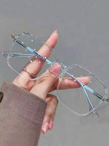 1pc [4 Colors]Women Men Oversized Optical Frame Protection Ultra Light Glasses Office Computer Goggles Clear Glasses Accessories Suitable For Daily Use - Rust Brown - View 3