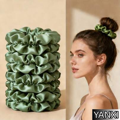 6pcs/20pcs Set Sage Green Satin Scrunchies, Simple & Elegant Hair Accessories