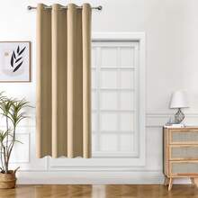 1pc Solid Color Polyester Curtain, Blackout Curtain To Darken Room During Power Outage, Heat Insulating Curtain For Kitchen, Dining Room, Living Room, Bedroom - Khaki - View 37