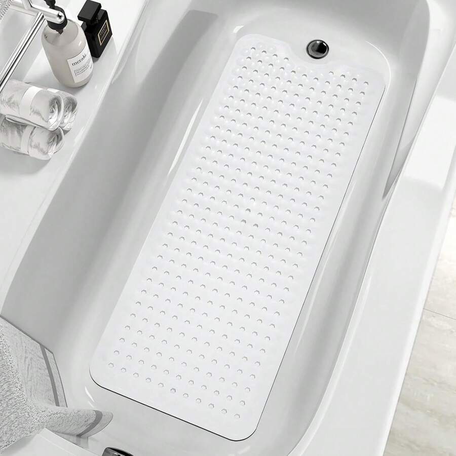 Non Slip Extra Long Bath Mat 39 X 16 Inch Machine Washable Bathtub Mat With Suction Cups Drain Holes White - 白色 - 查看 1