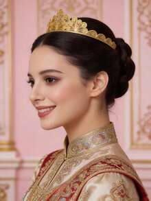 1pc Luxury Hollow Carved Golden Metal Crown, Suitable For Middle Eastern Wedding, Party, Festival Wear, Women Headpiece Jewelry Gift - Yellow - View 5