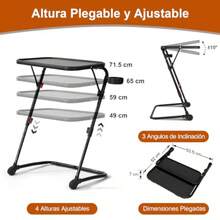 FurnitureR Escritorio Portátil. Mesa Portátil para Computadora Portátil. Mesa Plegable Ajustable para Computadora. Sirve la Función de Inclinación para Laptop y Bandeja de Desayuno Plateado - negro - Ver 6
