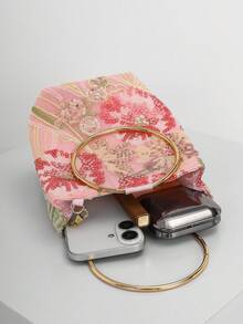 Bolso de mano cruzado elegante y brillante con parches de hojas y flores multicolor, bolso cuadrado mini vintage con cadena, adecuado para fiestas, estudiantes universitarias, mujeres de car - Rosa Fucsia - Ver 3