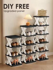 2-9层窄鞋架，升级版鞋子收纳架，紧凑型独立式鞋架，节省空间的DIY鞋子收纳架，适用于玄关和衣橱，适合美国尺码9-10，易于组装，结构稳固，黑白配色，家居装饰，秋季装饰 - 彩色 - 查看 3