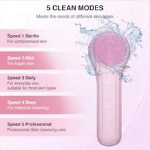 5 Modes Silicone Face Scrubber Waterproof Face Scrubber Exfoliator For Men And Women Rechargeable Electric Facial Cleansing Brush For Deep Cleansing Exfoliating Massage Pink - Hồng - Xem 3