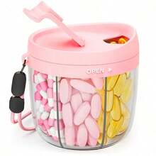 Portable Pill Dispenser Bottle, Vitamin Organizer With 7 Compartments, Holds Plenty Of Supplements With Anti-Mixing & Wide Openings Design, Easy To Retrieve Meds - 藍色 - 查看 3