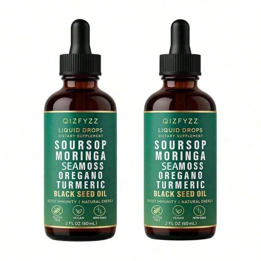 QIZFYYZ Gluten-Free Vegan Liquid Drops: Soursop, Moringa, Seamoss & Herbs (60mL) - 2瓶 - 查看 1