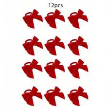 6pcs/12pcs Bow Napkin Rings, Velvet Fabric Napkin Holders, Red Napkin Rings, Simple Napkin Rings, Suitable For Hotel Tabletop, Wedding, Dinner Party, Elegant & Fashionable - Multicolor - View 5