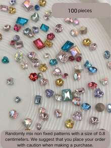 100/50/30颗美甲装饰水钻，迷你彩色爱心和圆形美甲水钻，情人节彩色爱心美甲水钻，可爱精致的美甲饰品，实际尺寸可能略有不同。美甲用品，美甲宝石。 - 彩色 - 查看 7