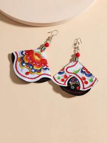 一对经典复古手工刺绣布艺吊坠耳环，适合日常佩戴、外出、旅行、聚会、母亲节、情人节礼物，时尚优雅的配饰。 - 彩色的 - 查看 2