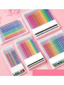 8/12/18/24pcs Colorful Glitter Watercolor Pens, Children's Colored Notebook Specialized Pearl Watercolor Pens, Fluorescent Highlighters, Student Glitter Paint Brushes, Back To School, Back To School Gift - Multicolor - View 7