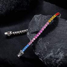 MDFUN 4.0mm Rainbow Tennis Bracelet, 18K White Gold/Yellow Gold Plated Colorful Round Cubic Zirconia Jewelry Gift For Women - 4mm - White - View 3