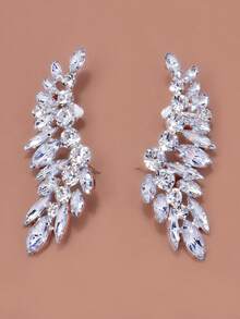 1 Pair Silver Geometric Exaggerated Earrings, Elegant Rhinestone Ear Cuff Earring Set For Women