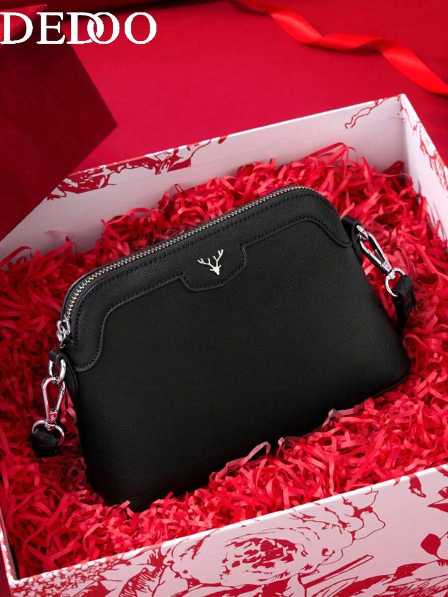 高端女士手提包，时尚斜挎包，2026新款，中年妈妈包，休闲软皮单肩包，简约设计。 - 黑色 - 查看 1