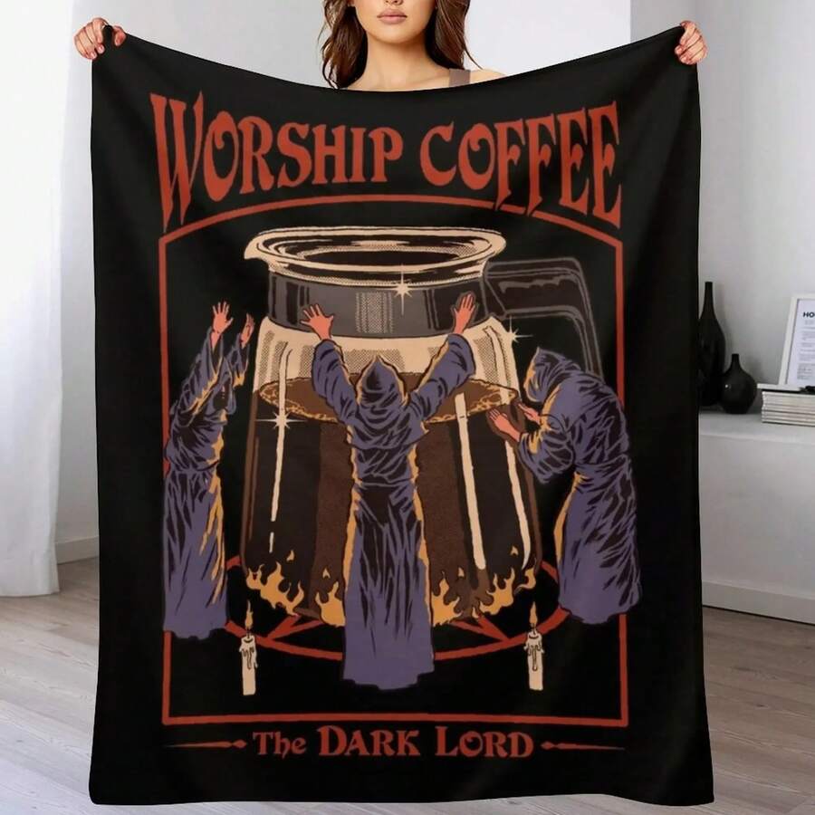 Worship Coffee Throw Blanket Sofa Throw Blankets And Throws Soft Plaid Decorative Throw Blankets - Black - View 1