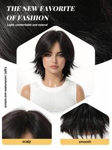 10 Inch Natural Black Bobbed Wig With Bangs, Heat Resistant Y2K Style Wig For Women, Suitable For Parties And Cosplay - Màu đen tự nhiên - Xem 3